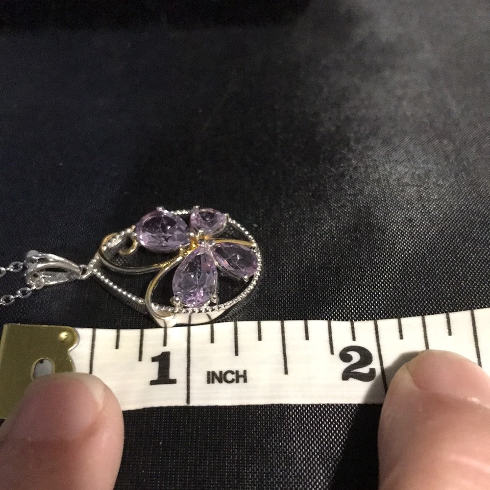 Necklace - Stainless Steel - Rose de France Amethyst - Butterfly - Picture 4 of 4